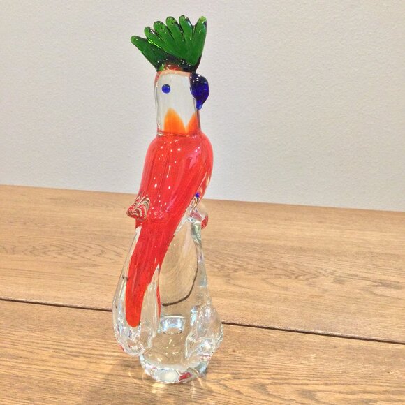 Vintage Glass Bird Parrot Cockatoo Red Green Murano Formia Style Art Glass